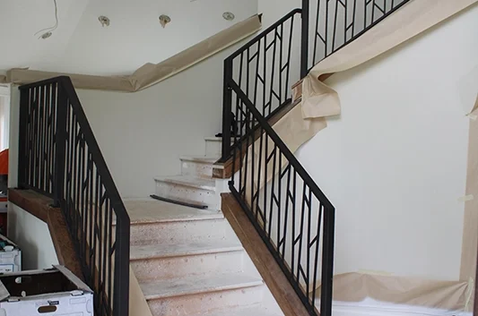 Fabricated bamboo railing, stair stringer